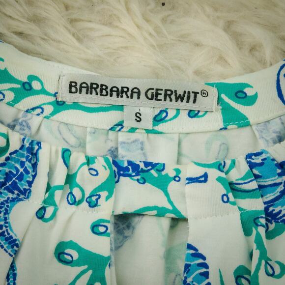 Barbara Gerwit Size Small S Blue Lobster Clam Seahorse Engineered Knit Dress - Picture 4 of 6